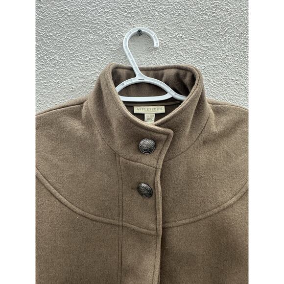 Appleseeds Womens Poncho One Size Acorn Brown Button Up Wool Blend NWTs - Picture 4 of 13
